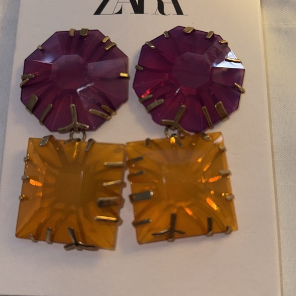 Zara Pink and Orange Geometric Earrings - Picture 3 of 5